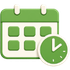 Green calendar icon with clock