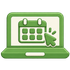 Green icon with laptop and calendar image inside of laptop