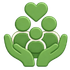 Green icon with 3 green figures coming out of hands