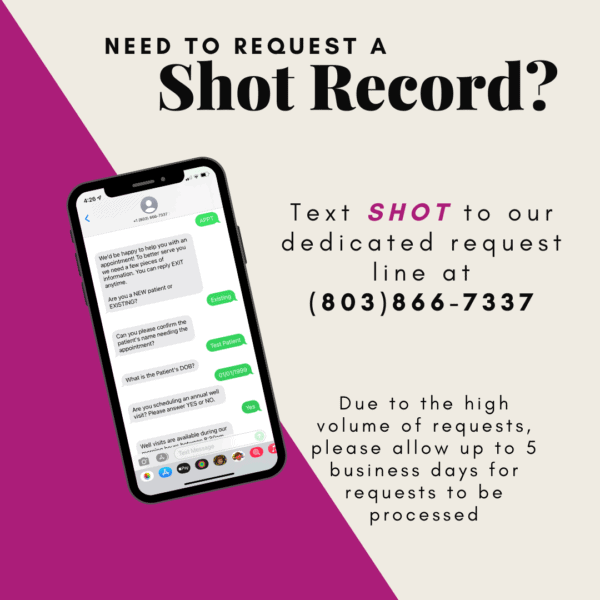 Need a shot record? Text SHOT to (803)866-7337.